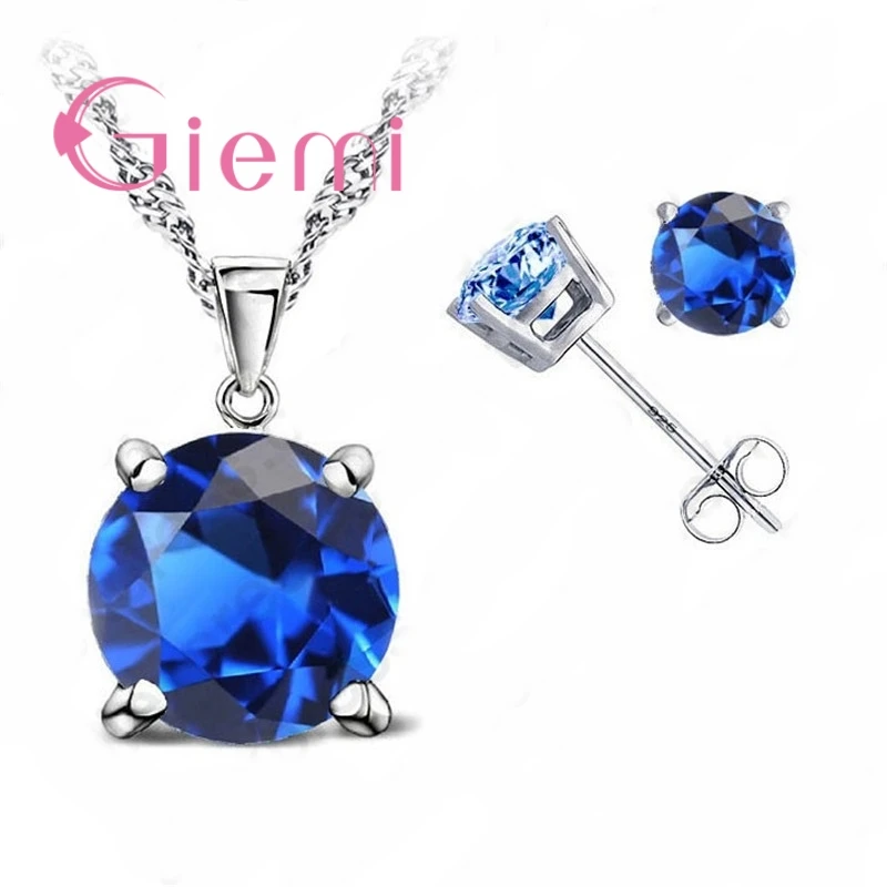 Big Promotion 925 Sterling Silver  Female Necklace Pendant+Stud Earrings Brand Jewelry Sets for Women Engagement Bijoux