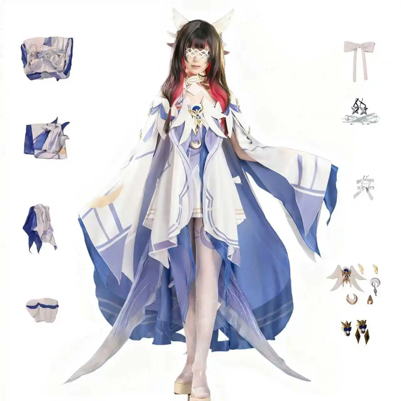 أزياء جينشين إمباكت كولومبينا التأثيرية لعبة القمر البكر آلهة الزي أحد عشر فاتوي هاربينجرز حفلة الهالوين للنساء البالغات #1