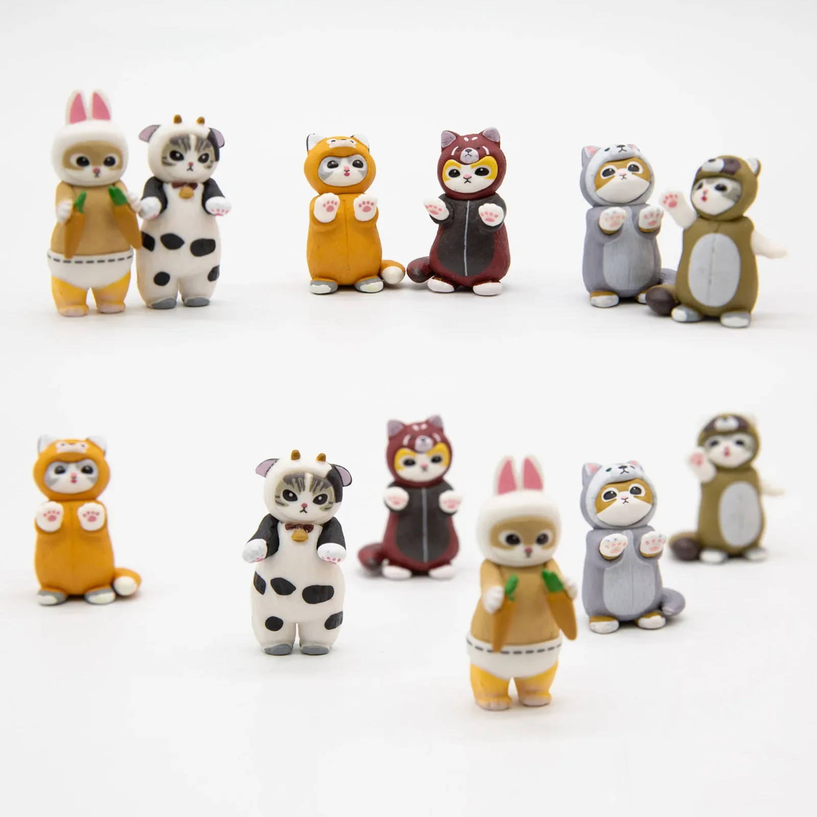 Mofusand Cats Wearing Animal Clothes Doll Toy Blind Box Cute Figures Rabbit Fox Cow Raccoon Wolf Table Decoration Kids Gifts