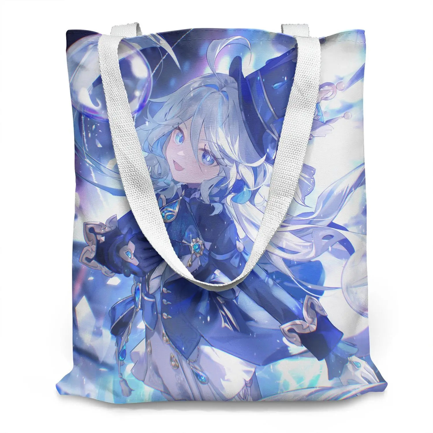 Genshin Funina Water God Canvas Honkai Impact Game Merchandise Academy Style Anime Large Capacity Outdoor Tote Bag Ani