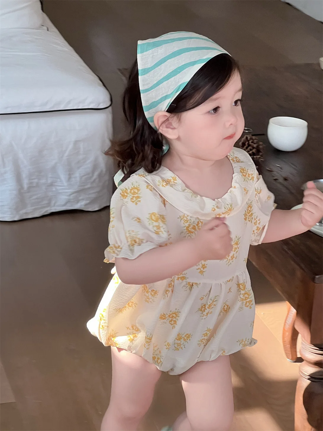

2025 Summer New Baby Girl Cute Floral Princess Bodysuit Thin Cotton Infant Toddler Short Sleeve Jumpsuit Newborn Clothes 0-24M