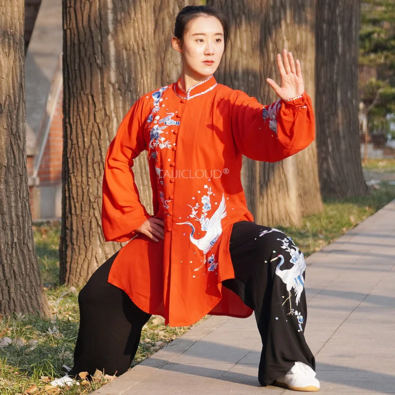 2024 Women's Tai Chi Uniform - Spring Summer Embroidered Qigong Suit for Martial Arts Performance & Competition
