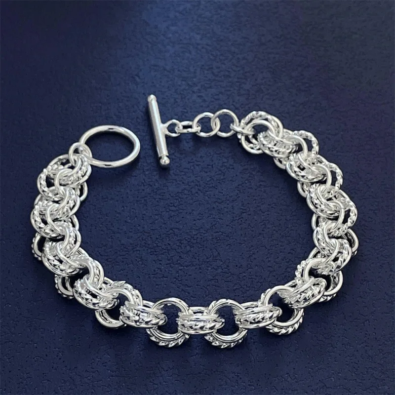 

Браслет из стерлингового серебра 925 пробы с тремя кольцами и пряжкой, браслет с тремя кольцами, женский модный простой браслет, ювелирные изделия на день рождения, свадьбу, подарок