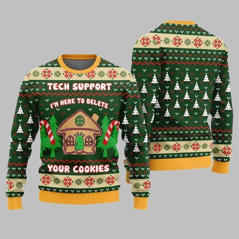 Weihnachtlicher lustiger 3D-Druck Lebkuchenmuster Hässlicher Pullover Lebkuchenhaus-Design Pullover Niedlicher Cartoon-Sweatshirt – Detail 6