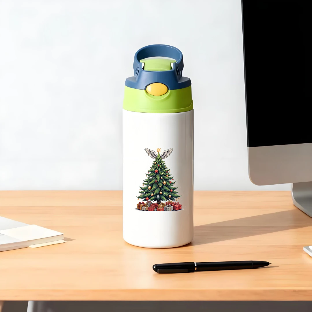 Tasse isolée en acier inoxydable 304, motif d'arbre de noël de dessin animé, tasse en paille pour enfants, tasse isolée, navette de cœur, cadeau de noël au choix