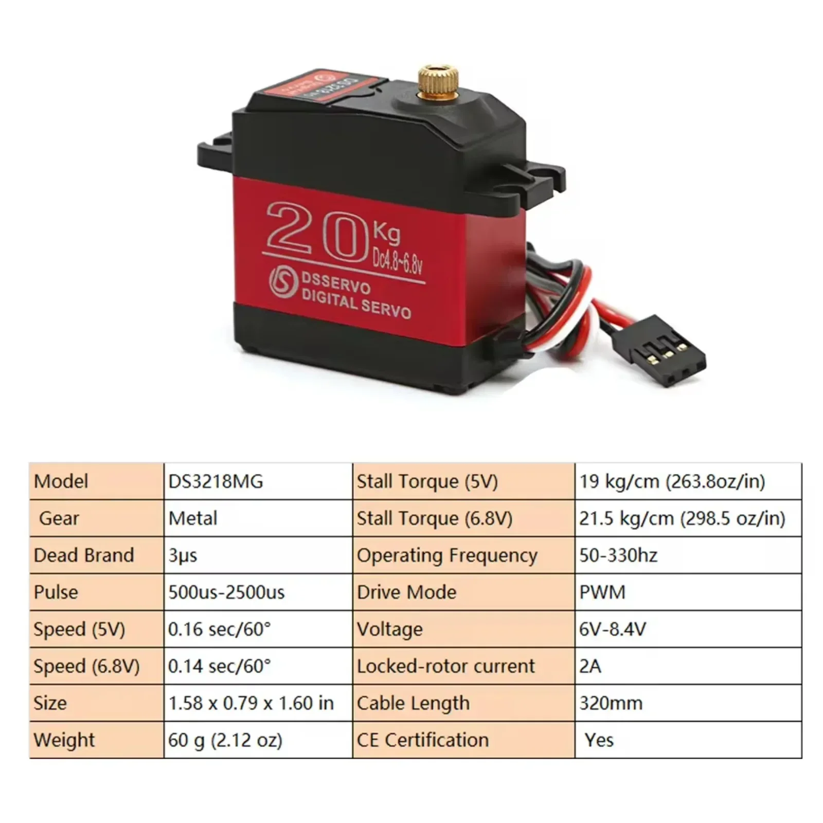 4PCS 270 Degree DS3218 20KG Digital Servo High Torque Waterproof Full Metal Gear RC DSServo with 25T Arm for Baja Car RC Crawler