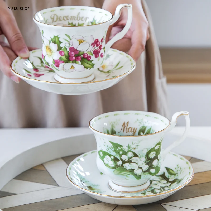 Bone China Retro Floral Coffee Cup Afternoon Tea Espresso Cups and Saucer European Phnom Penh Teacup High-grade Porcelain Gift