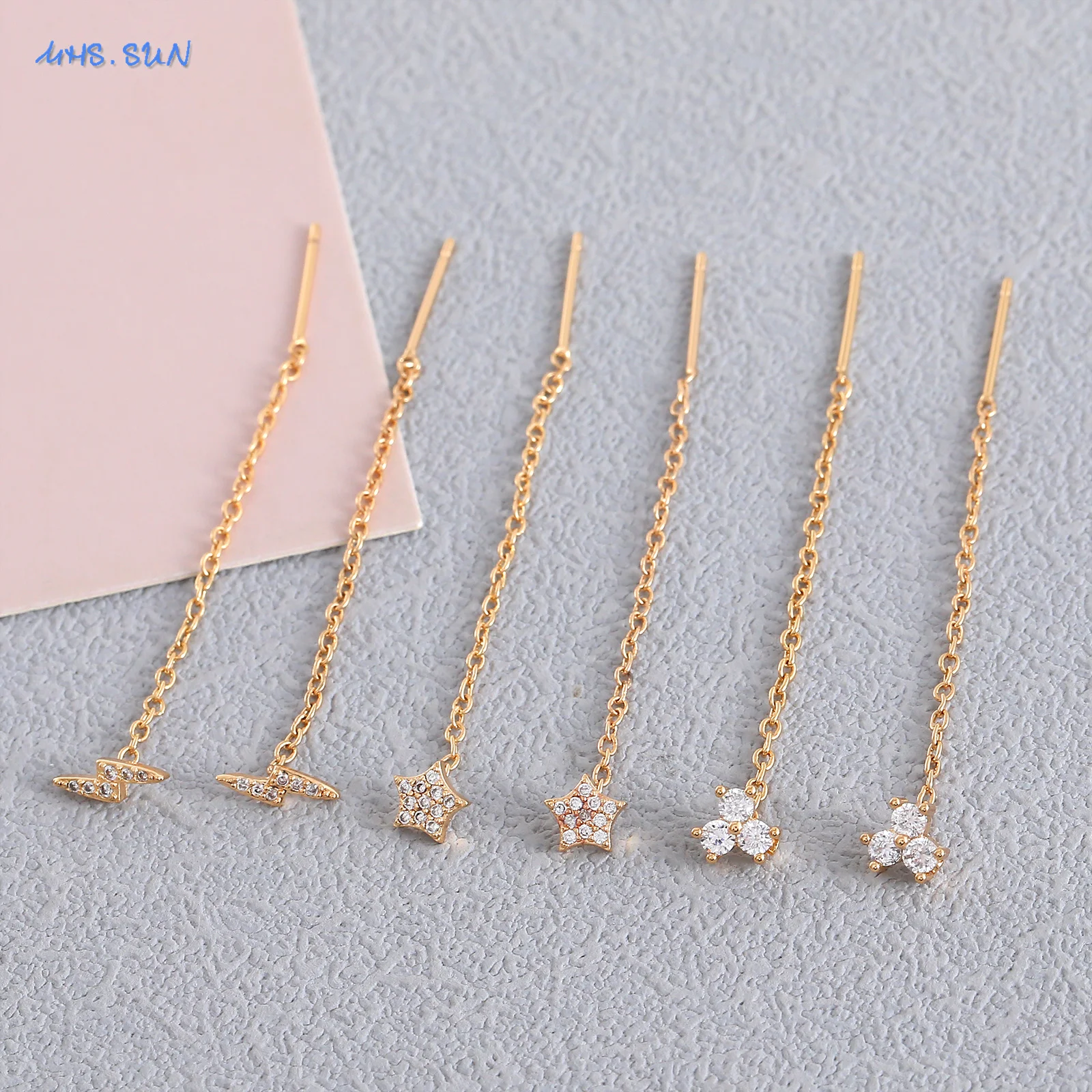 MHS.SUN Dangle Earrings For Women Five-Pointed Star/Triangle Long Tassel Chain Drop Gold Color Earring Fashion Ear Line Jewelry