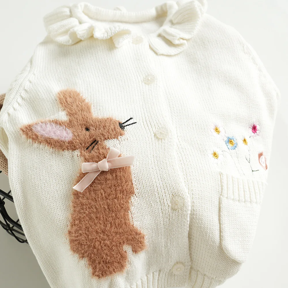 Darcoo Baby Girls Knit Sweater Kids Cute Bunny Knitted Cardigan Autumn Winter Children Clothes 2-6Y