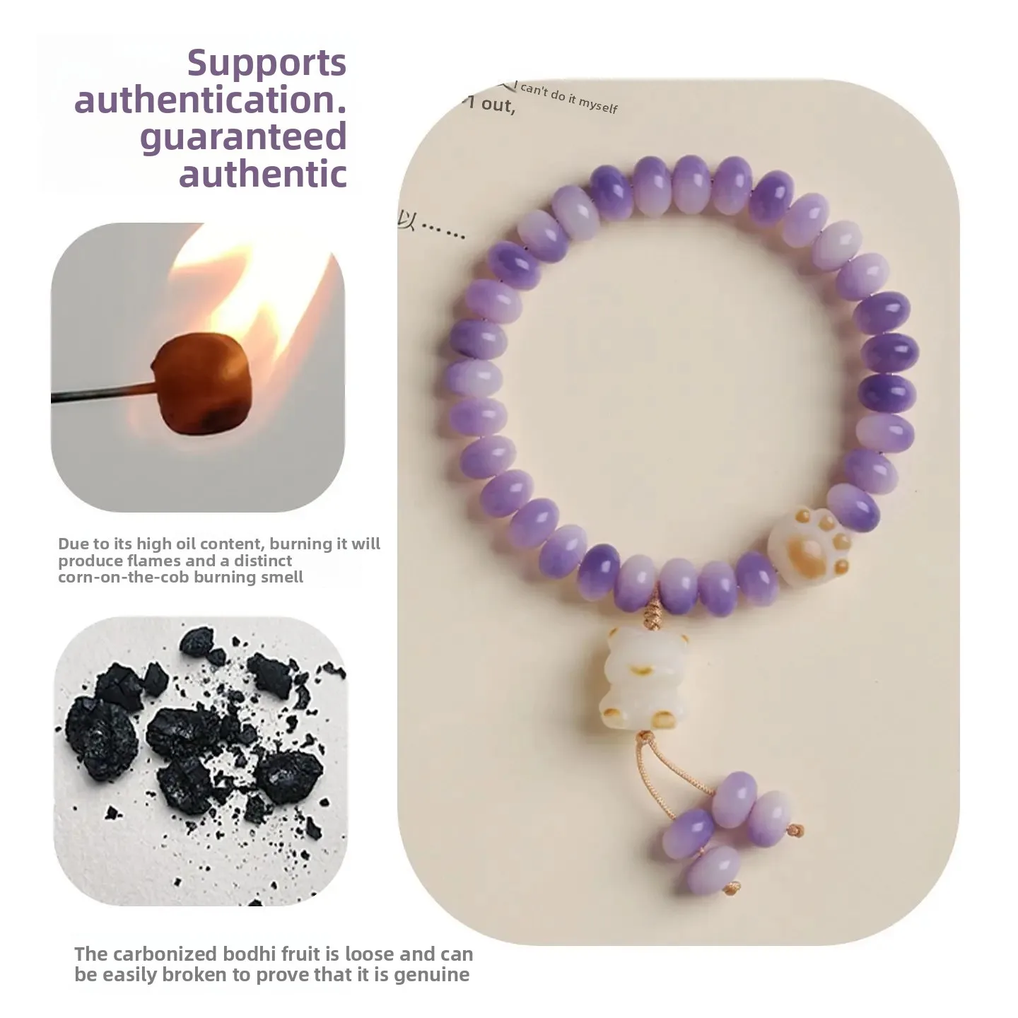 Lilac Purple Natural Bodhi Hand String Abacus Beaded Wen Play Hand-held Rouge Bead Rosary Beads Play Bracelet Women's Ins Gifts