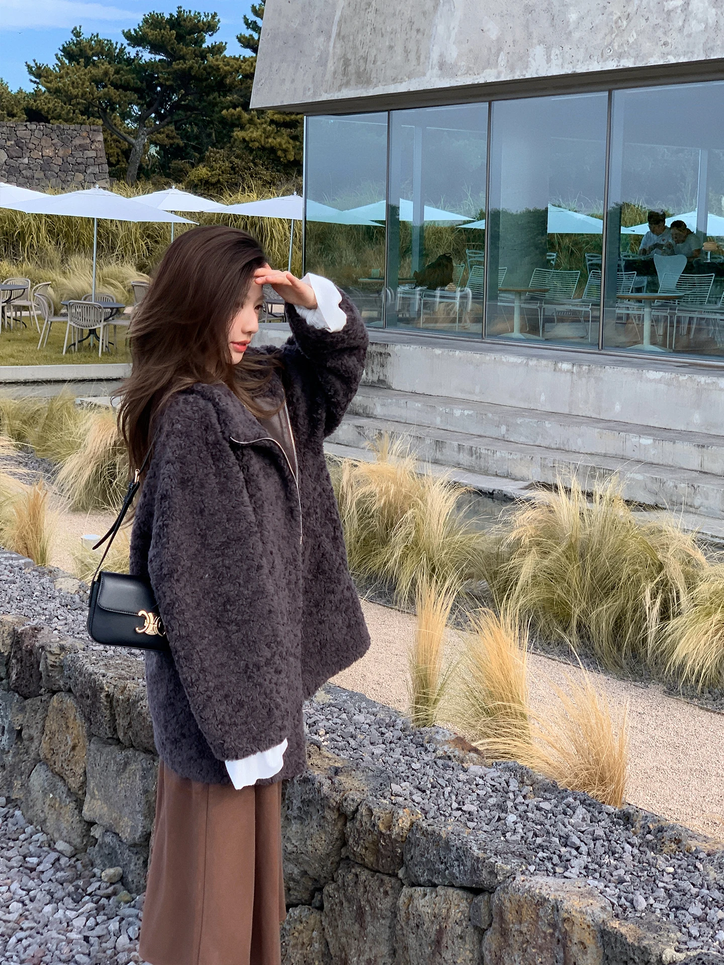 

Deep Forest Deer Real Wool Particle Lamb Fur Inteated Coat Young Women's Casual Sle Stand Fit Long Sve Zipper Jaet