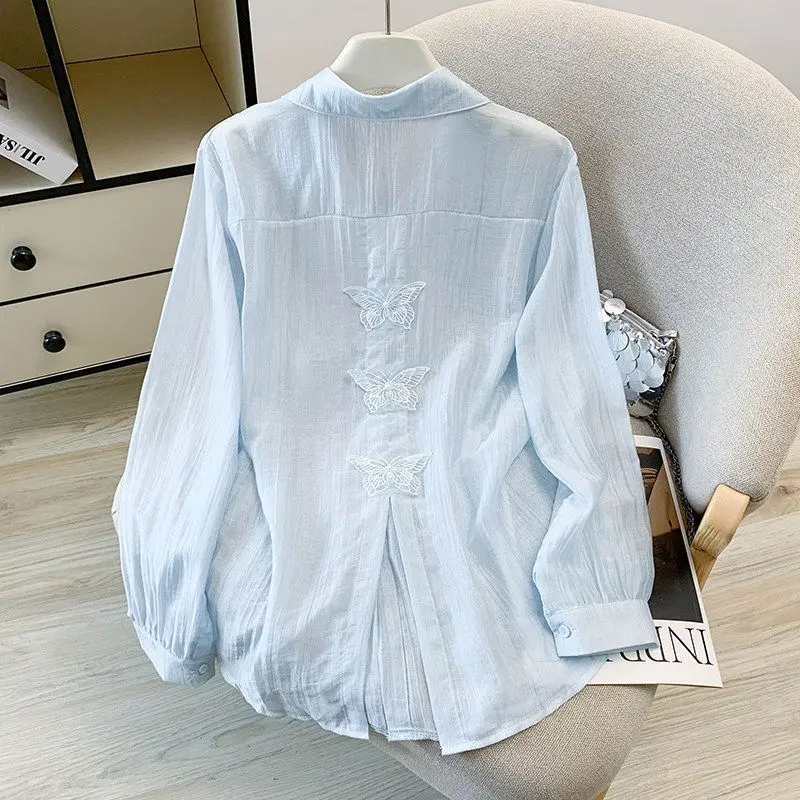 Sun Protection Long Sleeve Shirt Women Summer Thin Loose Lazy Style Lightweight Outerwear Top Back Split