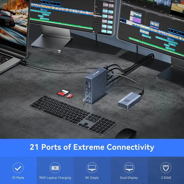 21 in 1 Thunderbolt 4 Docking Station 40Gbps 90W PD 8K HDMI 2.5G Ethernet USB C Hub for MacBook Pro M3 M2 M1 Windows Laptop