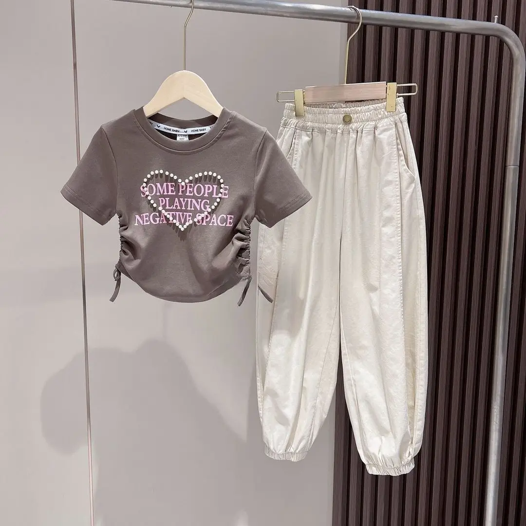 Retail 2023 New Baby Girls Teenage Fashion Casual Sets,  Top+ Pants   4-12T