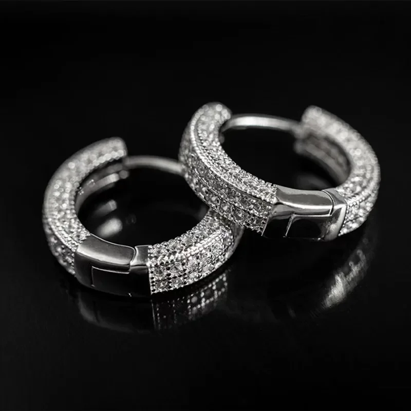 Exquisite Ice Crystal Zircon Hoop Earrings Personalized Men's Hip Hop Punk Rock Rapper Jewelry Hypoallergenic Hoop Earrings