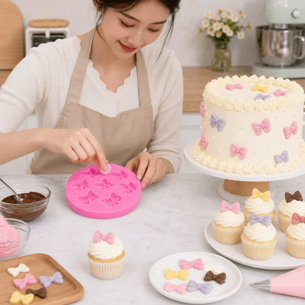 Mini Bows Silicone Fondant Molds Bowknot Cupcake Topper Cake Pop Accessories DIY Decorating Tools Chocolate Candy Baking Mold - view 2