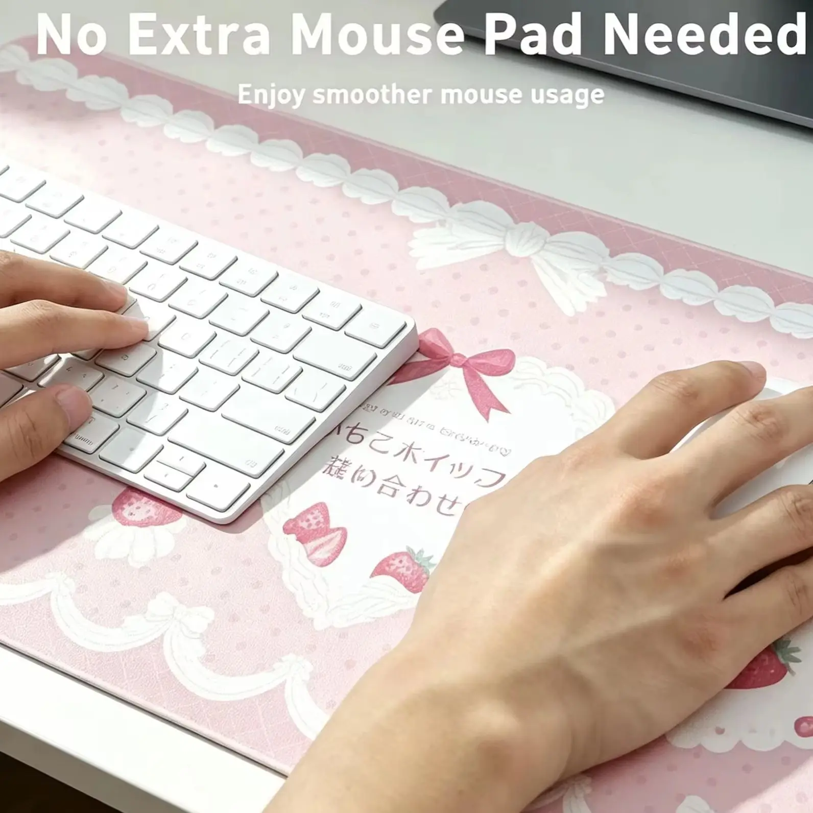 Leather Desk Pad Protector Y2k Pink Strawberry Cake Polka Dots Love Bow Mouse Pad Office Desk Mat Non-Slip PU Desk Blotter Pad