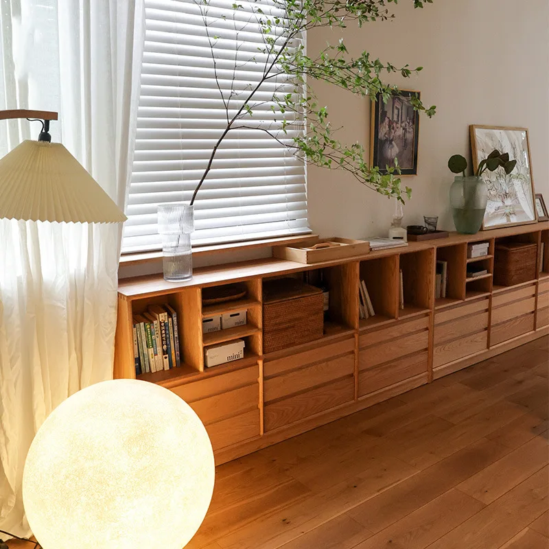 Solid wood bookcase Home study Multifunctional floor storage locker Oak cherry wood Bookshelf with drawers