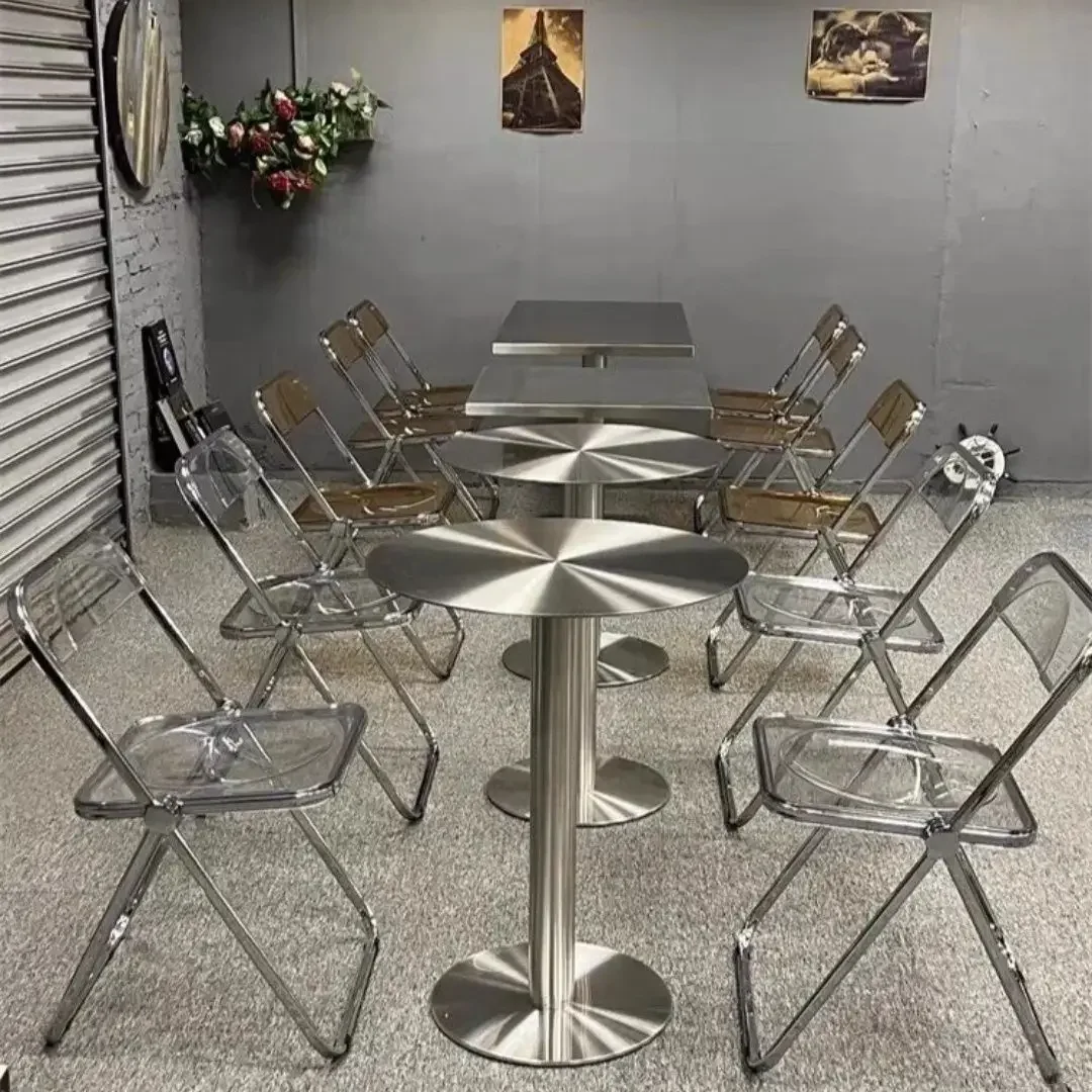 Round Solid Stainless Steel Table Minimalist Milk Tea Coffee Table Negotiation Tables Industrial Style Dining Room Furniture