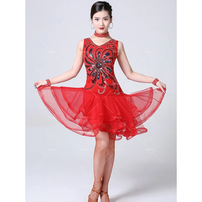 Women Latin Dance Dress for Women Stage Dance Costume Latin Dresses Sequins Samba Tango Ballroom Dancing Costumes