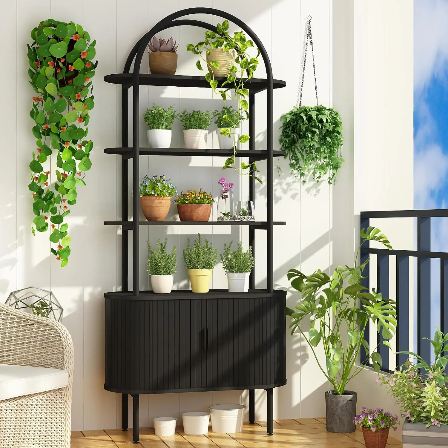 71 Inch 5 Tier Bookcase With 2 Door Storage Cabinet Arched Top Organizer For Living Room Bedroom Home Office Black, Customized