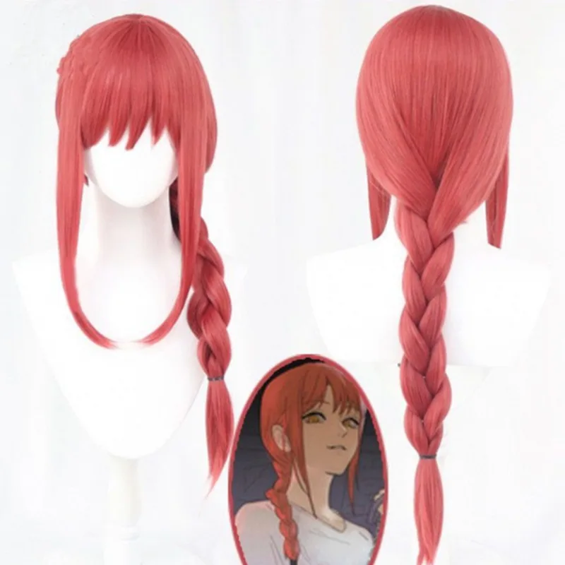 بالمنشار رجل MakimacosWig بالمنشار رجل شيطان هنتر أنيمي لعبة الوردي BraidscosLong الشعر