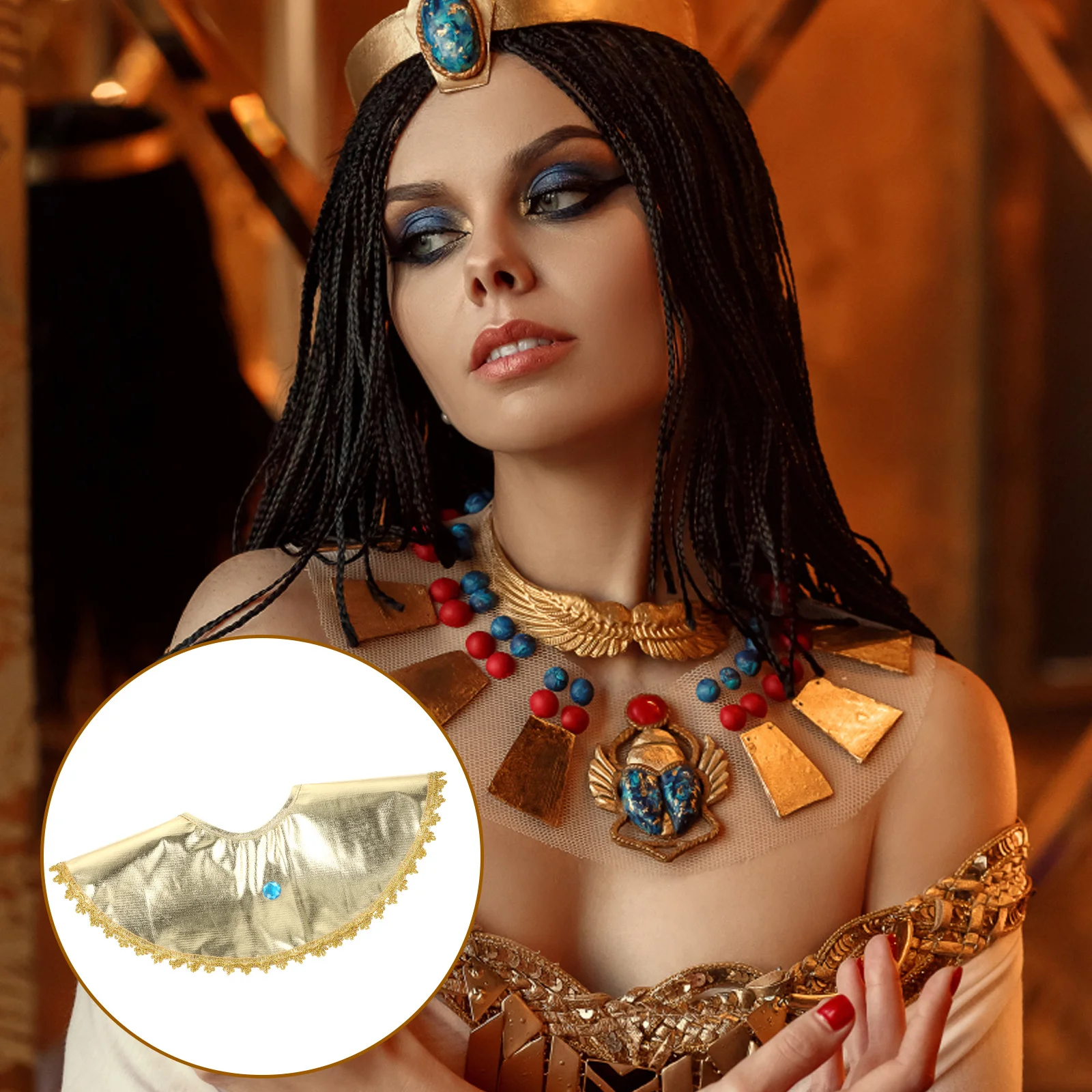 

Egyptian Cloth Collar for Cosplay Halloween Party Costume Accessory Adjustable Egyptian Role Play Prop with Belt Headwear