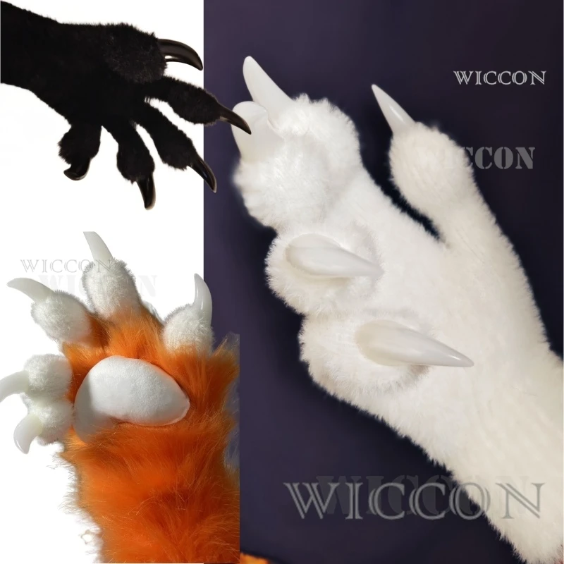 Futrzane rękawiczki Kig Fursuit Kigurumi Cosplay Pluszowe rękawiczki Pełny sezonRękawiczki Pazur Czarny Biały Wielokolorowy Pazur Śliczny Fajny Futrzany Prezent