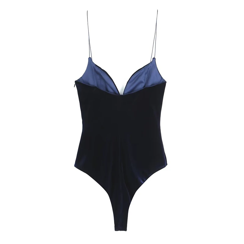 Body feminino com decote em V profundo e costas nuas para festa à noite, body slim fit de veludo com alça espaguete