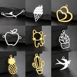 Teamer 5pcs/lot Cute Stainless Steel Charms Jewelry Making for Bracelet DIY Cat Pineapple Plant Swallow Pendant Wholesale