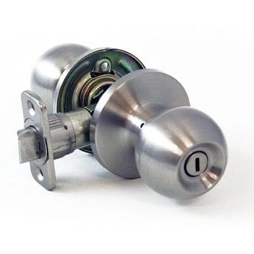 Privacy Ball Knob Door Lock Polished Brass 4 Way Latch Easy Install Bedroom Bathroom Locking System Adjustable Backset 5 Pin