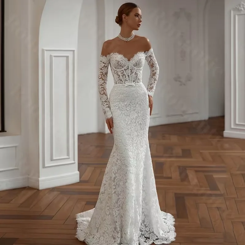 Vestidos De novia largos De sirena personalizados románticos, vestido De novia De manga larga De encaje, Vestidos De Novias para mujer 2025