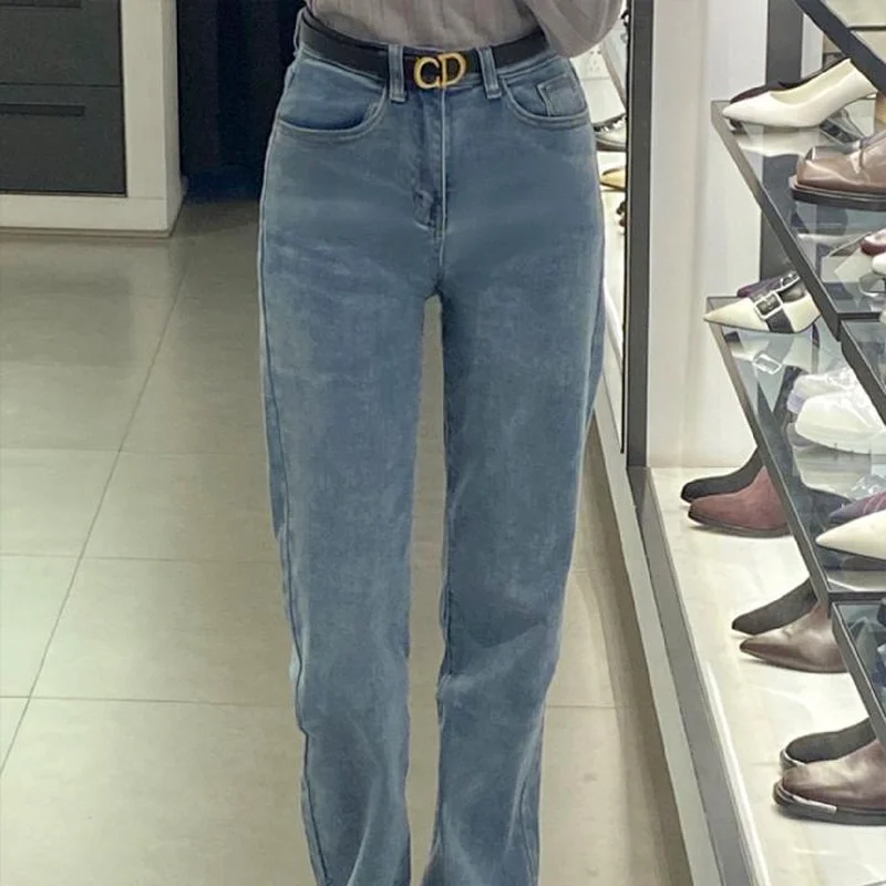 Jean taille haute pour femmes, pantalon à jambes droites, assorti avec tout, Style BF, petit ami, pleine longueur, décontracté, Ulzzang, Streetwear, été