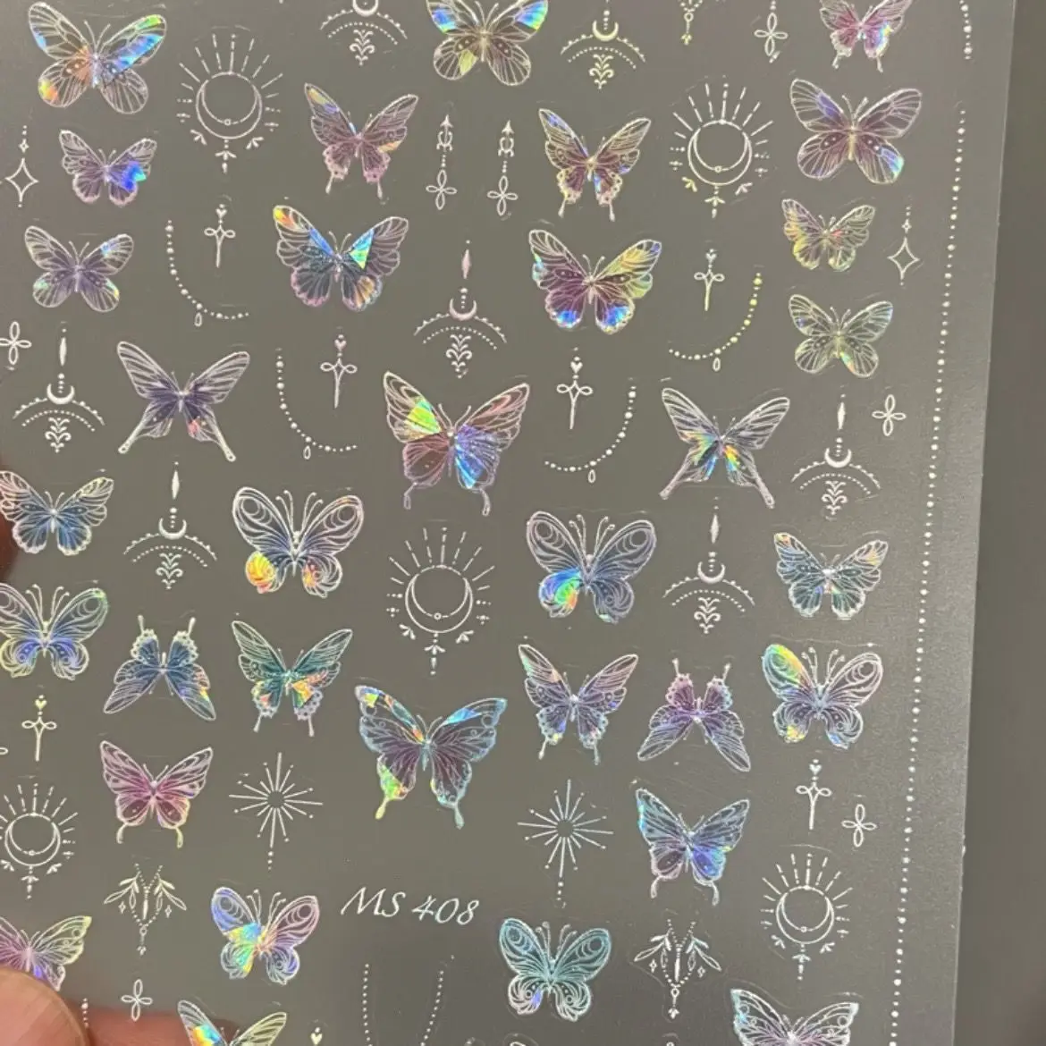 2PcsPureDesire Romantic Nail Stickers Holographic Fairy Flying Butterflies Full Butterfly Garden Self Adhesive Manicure Supplies