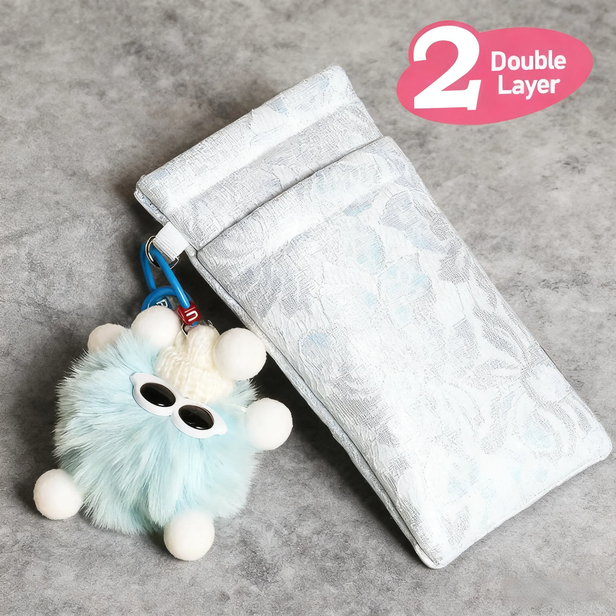 Double-Layer Glasses Pouch Wth Keychain Soft Eyeglass Case Portable Squeeze Top Sunglasses Case With Cleaning Cloth DIY Pendant