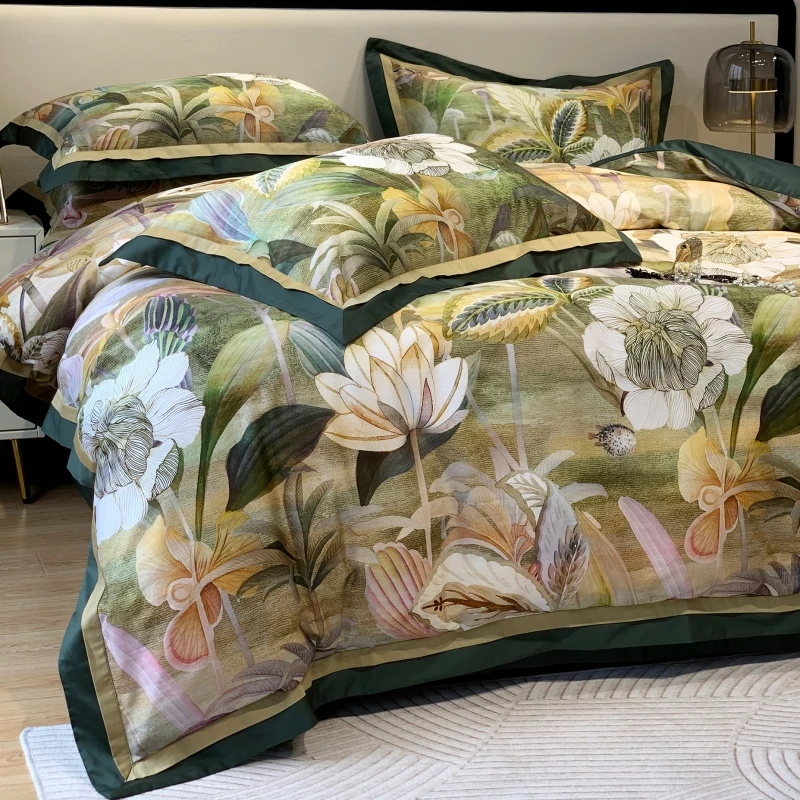 

Four-piece set of long-staple cotton satin digital printing simple modern bedding high-end quilt cover universal in all seasons