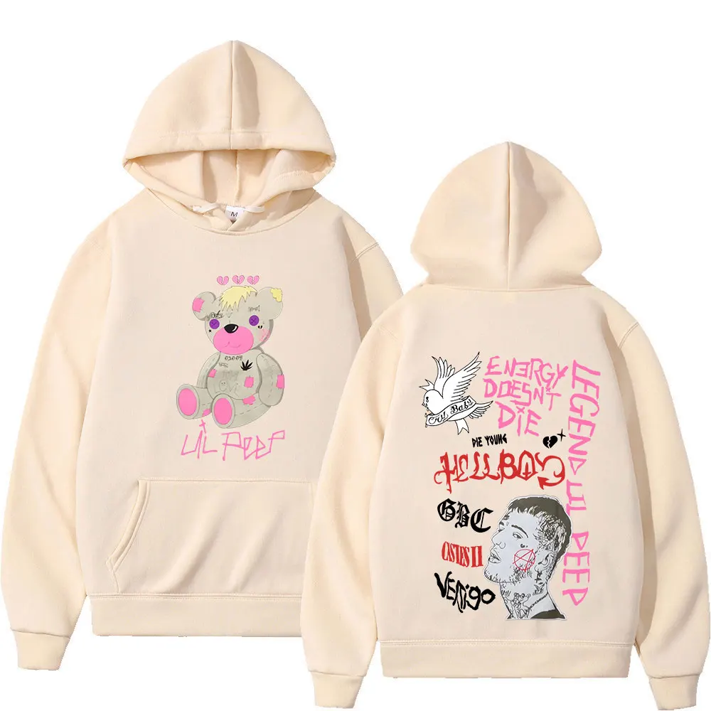Rapper Lil Peep CryBaby Hellboy Bear Hoodies Herren Damen Vintage Hip Hop Oversized Sweatshirts Herbst Winter Fleece Warme Pullover – Detail 11