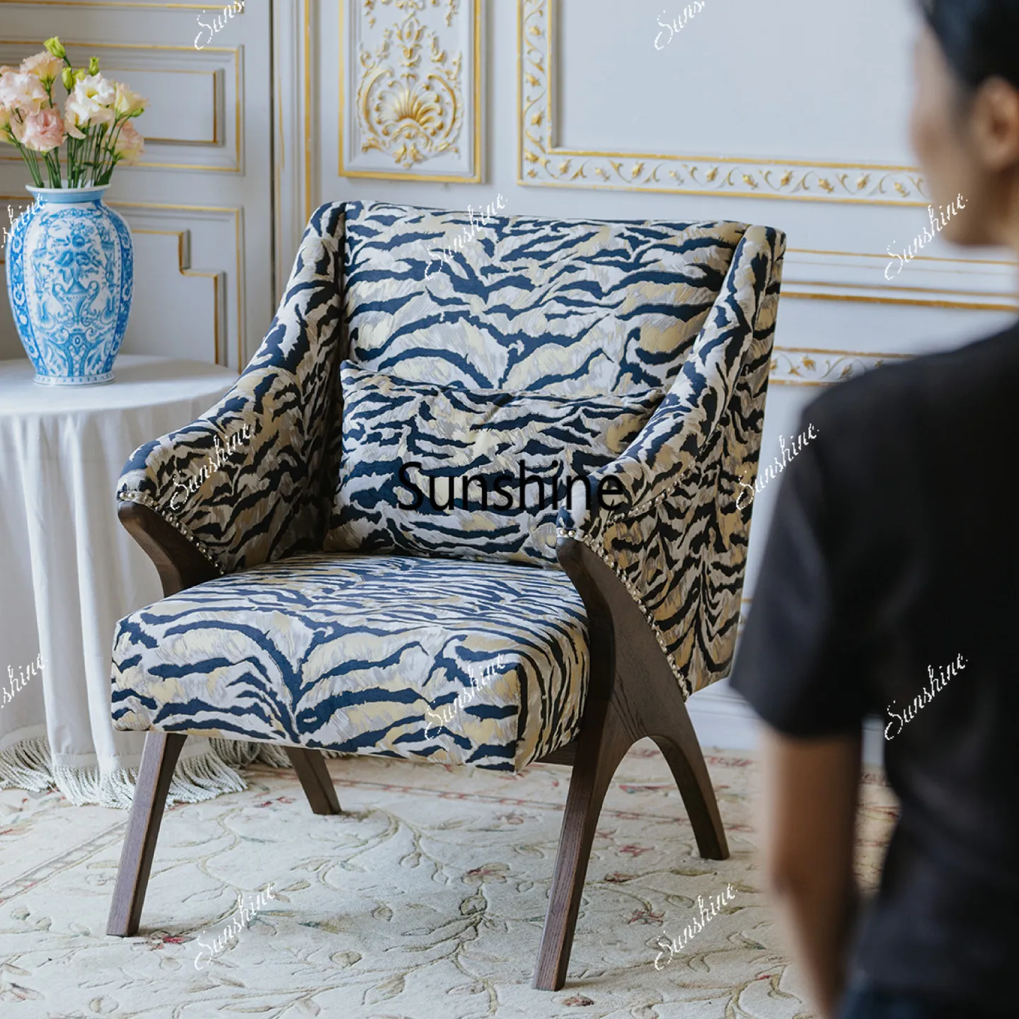Medieval casual tiger pattern chair light luxury living room study sofa