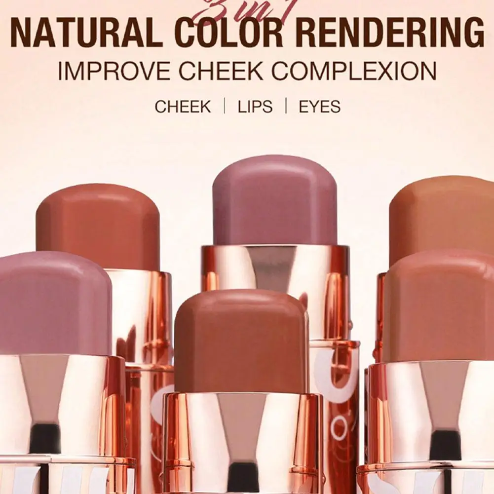 3in1 Lipstick Rouge Blusher Shadow Portable Waterproof Multi-Functional Makeup Lightweight Smooth Longwear Cheeks Lips Gift