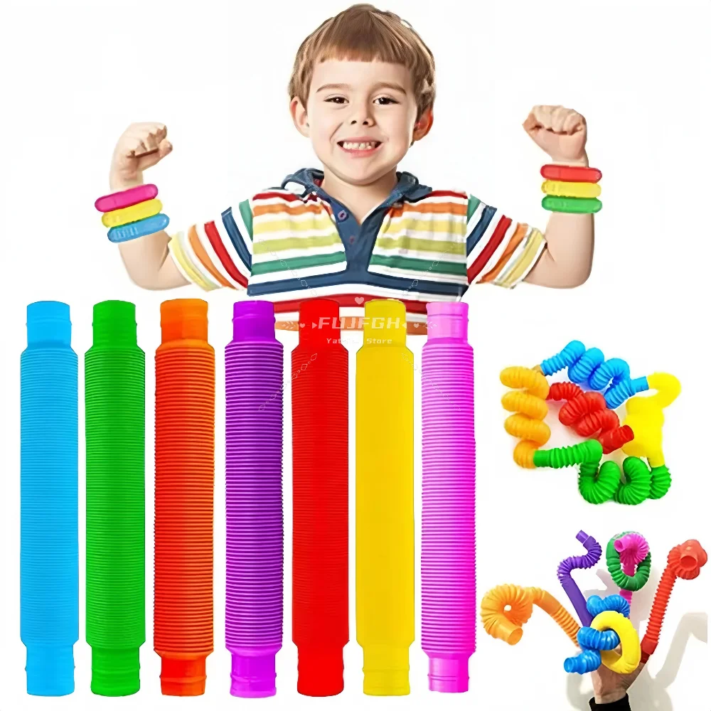 8-24 pcs Pop Tubes Colorful Telescopic Fidget Toys Sensory Toy for Stress Anxiety Relief for Children Adults Learning Toys Gifts