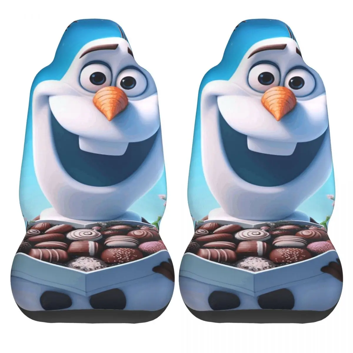 

Чехлы на автомобильные сиденья с изображением Олафа из мультфильма, полиэстеровые, комфортные, из двух частей, высококачественные, для интерьера автомобиля