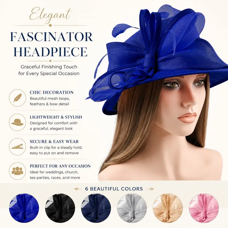 Women Fascinator Hat Lace Gloves Set Vintage Tea Party Headwear Mesh Hair Accessories for Wedding Cocktail Party Kentucky Derby