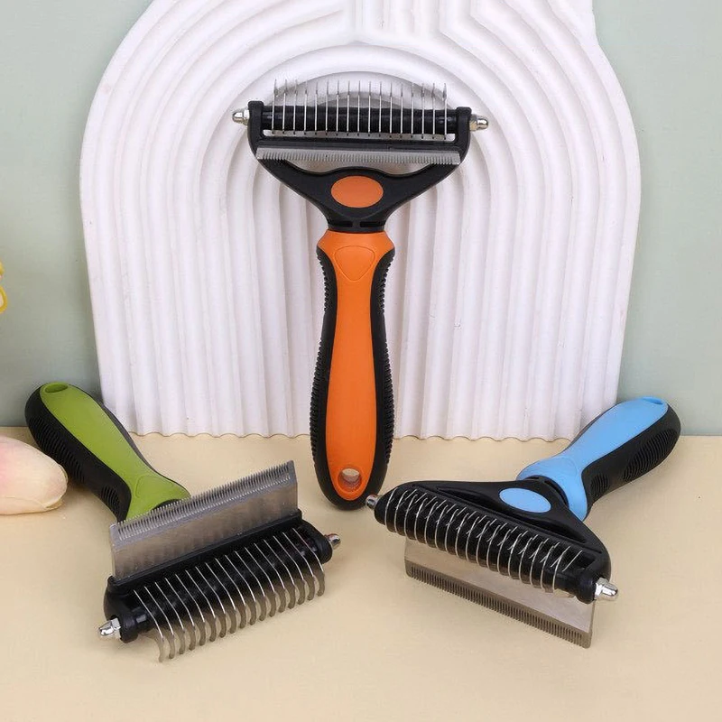 

2-in-1 Professional Pet Cat Hair Remover Fur Knot Cutter Durable Stainless Pet Deshedding Brush Dogs Grooming Shedding Supplies