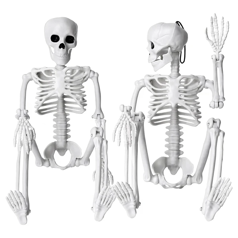 2Pcs Skeleton Halloween Decoration, 16 Inch Full Body Posable Halloween Hanging Skeleton For Indoor Outdoor Decoration