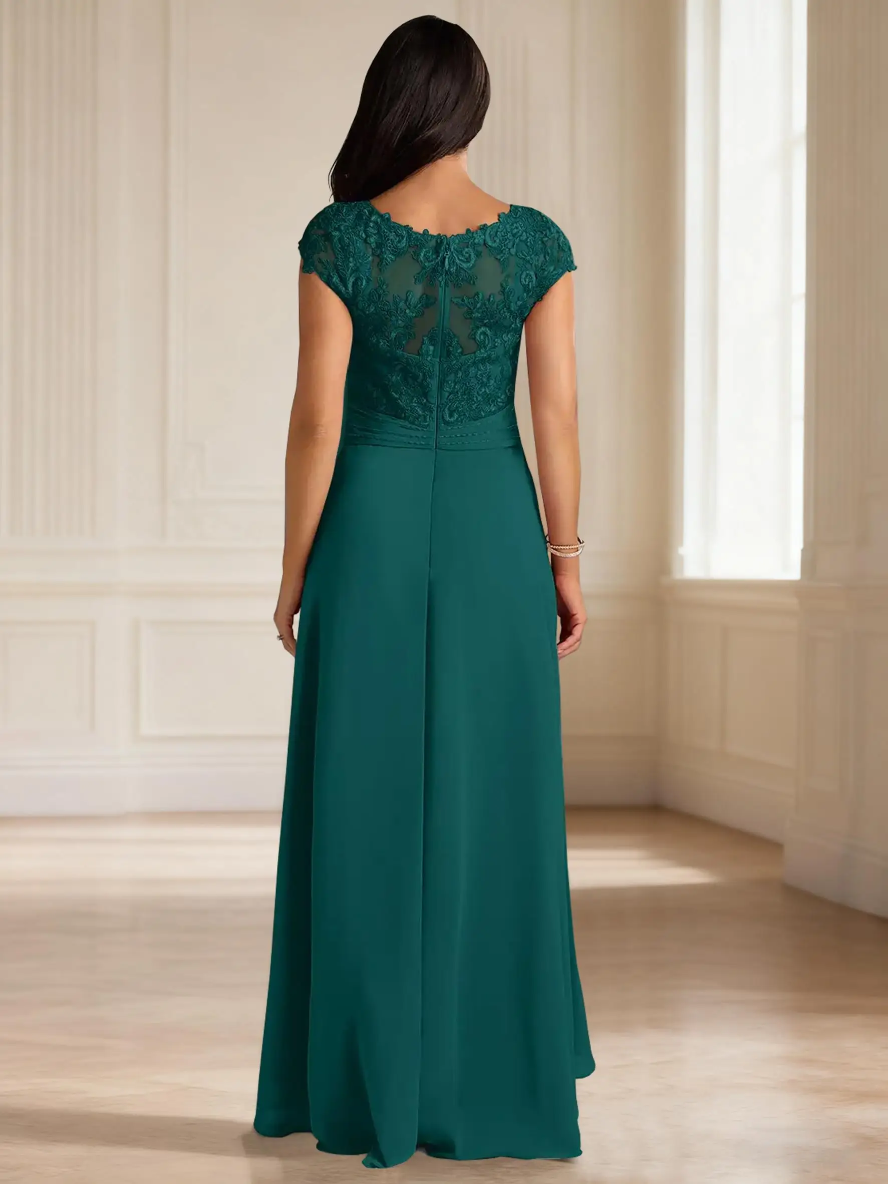 Hoog Laag Moeder van De Bruid Jurken voor Bruiloft Lange Chiffon Kant Kapmouw Formele Jurken voor Dames