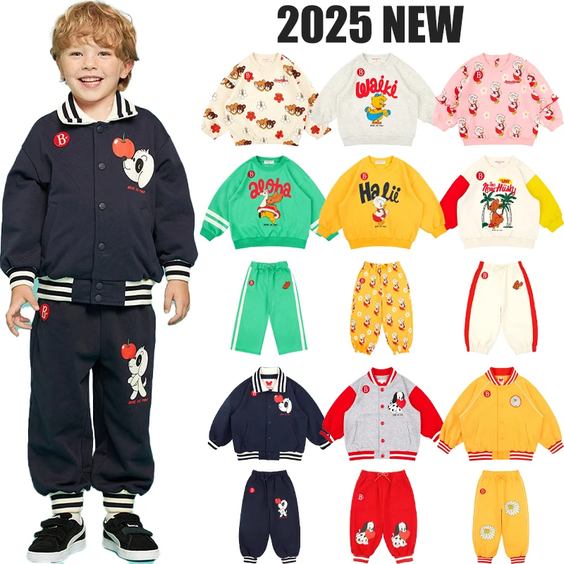 

2025 New Spring Autumn Korean Kids Clothes Cartoon Tops Pants Set Boys Printed Casual Clothing Girs Solid Color Cute Clothes