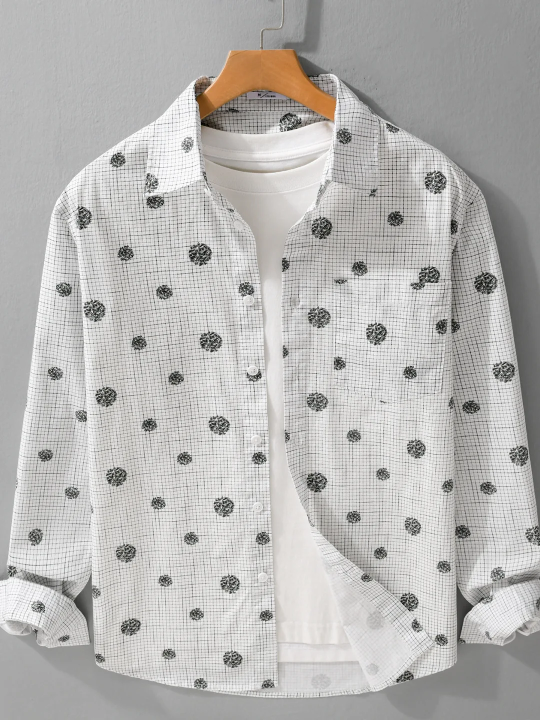 

Men's Spring New Loose Fit Pure Cotton Long Sve irt Retro Japanese Sle Casual Print Breathable Comfortable Faionable