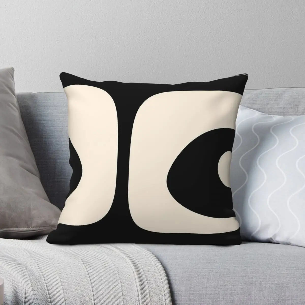 

Modern Abstract Black Almond Cream Square Pillowcase Polyester Linen Velvet Pattern Zip Decorative Sofa Cushion Cover