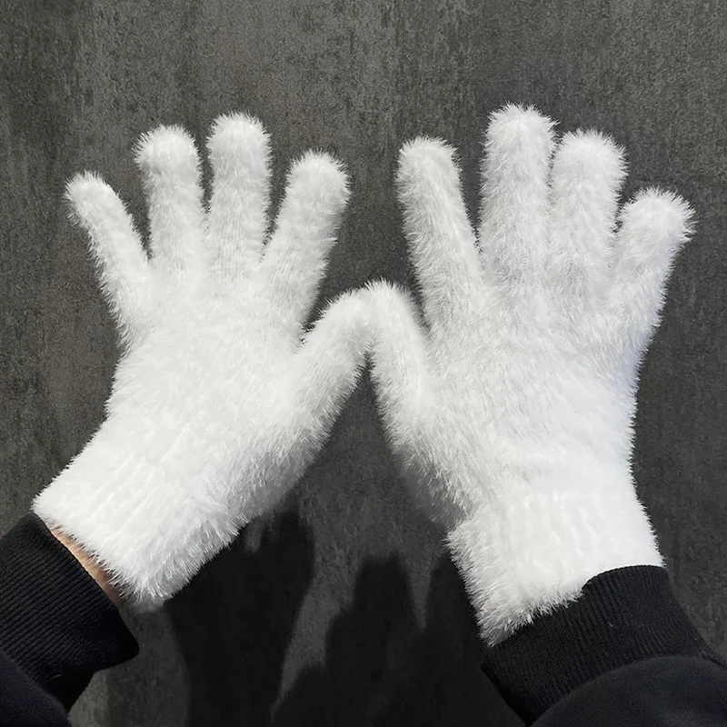 Kawaii Korallen samt finger lose warme pelzige Handschuhe Frauen Männer koreanischen Stil Winters chnee vielseitige Plüsch verdickte kälte feste