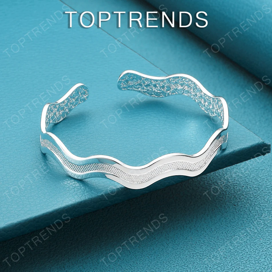 High-Quality 925 Sterling Silver Starry Wave-Shaped Bangle For Women Fashion Charm Jewelry Anniversary Party Gift Accessories